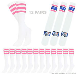 4-8-12PK Striped Tube Socks PINK 22 Inches Long CANCER AWARENESS Cotton Socks