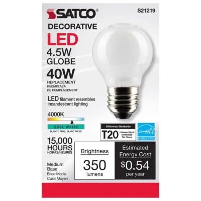 SATCO S21219 - 4.5 Watt G16.5 LED Candelabra Bulb - 4000K - 120 Volts (6 Pack) - Image 1 of 4