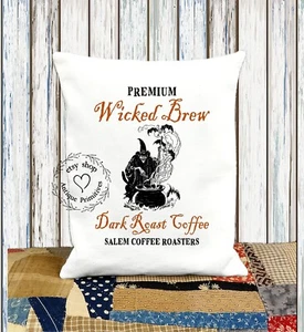 Wicked Brew Hexen Kaffee Halloween Stoff Kissen #1243 - Bild 1 von 6
