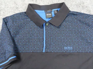 Hugo Boss Polo Shirt L Blue Black Geometric Slim Fit Short Sleeve Logo Designer - Imagen 1 de 9