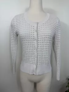 Cárdigan Sandro para mujer blanco roto tejido con botones talla pequeña Cottage Preppy - Imagen 1 de 16