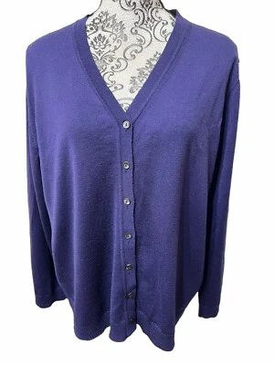 KATE HILL Women’s Size 1X Purple Pure New Wool Button Front V-Neck Sweater - Image 1 of 4