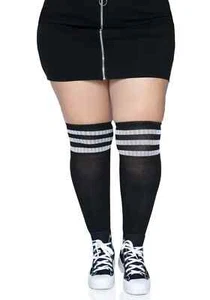 Women's Plus Black Athletic Socks with White Stripes - Picture 1 of 1