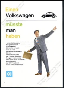 1961 VW Beetle car happy man photo German Volkswagen vtg print ad - Picture 1 of 7