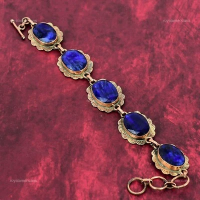 Pulseira torcida envolta em fio corrente pedra preciosa safira azul cobre oferta do dia das mulheres - Imagem 1 de 4