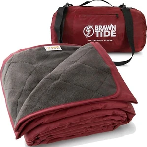 BRAWNTIDE Large Outdoor Waterproof Blanket - Extra Thick Fleece, Wine,      Bx10 - Picture 1 of 8