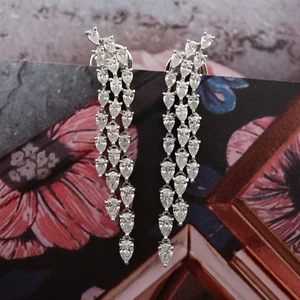 2.25 Ct Pear Lab Grown CVD Diamond Dangle Drop Earrings 14k White Solid Gold - Picture 1 of 6