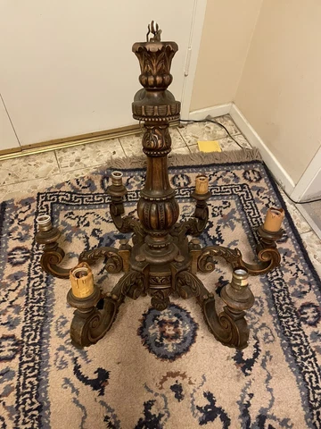 Vintage Ornate  wood Chandelier 6 lights arms Ceiling Light lamp Cover