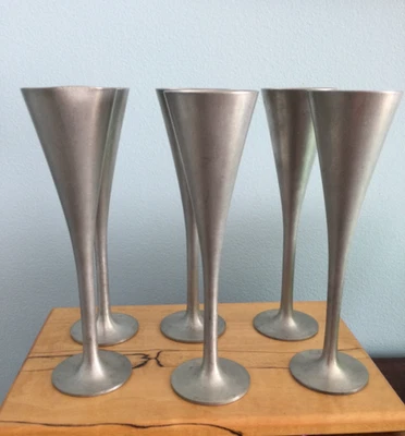 Juego de 6 copas cordiales vintage Gunnar Havstad Noruega peltre mediados de siglo DsVa Foto 1 de 4