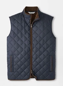 Peter Millar 2XL Essex Quilted Vest Navy Leather Trim ME0Z13 NWT $245 - Picture 1 of 7