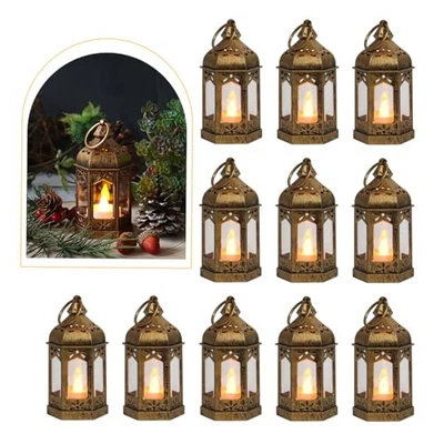 Piezas Mini Linterna con Tealight LED, Linternas Marrón Vintage Decorativas, 8 Bronce Foto 1 de 4