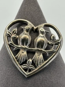 1940's Norseland By Coro Sterling Heart Crested Bird Couple Flora Pin Brooch - Picture 1 of 3
