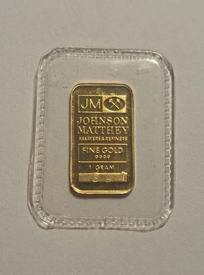 BARRA DE ORO FINO VINTAGE JOHNSON MATTHEY 1 GRAMO .9999 SELLADA LINGOTES 1 G 24K Foto 1 de 3