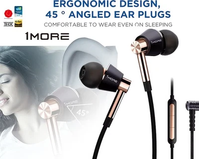 1MORE Hi-Res In-Ear Triple Driver Earphones Headphones Gold/Black (Cable Incl) - Image 1 of 4