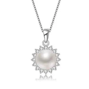 2.30Ct Round Simulated White Pearl Halo Pendant 14K White Gold Finish Free Chain - Picture 1 of 4