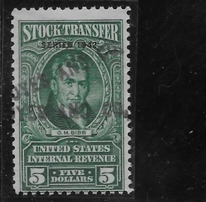 US Scott RD131, Revenue, Stock Transfer, $5.00, Series of 1942, Used, NG, F/VF - Picture 1 of 1