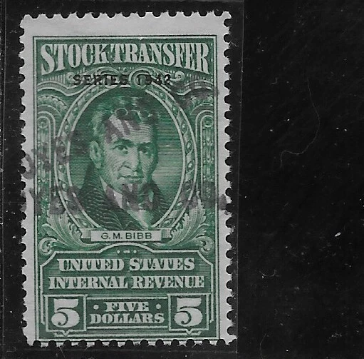 US Scott RD131, Revenue, Stock Transfer, $5.00, Series of 1942, Used, NG, F/VF - Image 1 of 1