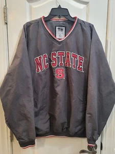 VTG Y2K NC State Wolfpack Pullover V-Neck Windbreaker Jacket Gray Red XL Stadium - Picture 1 of 7