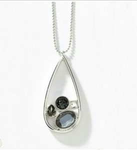 Touchstone Crystal Inside Scoop Pendant Black SilverRhodium Necklace Swarovskiđź’Ž - Picture 1 of 3