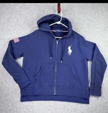 Polo Ralph Lauren Womens Full Zip Hoodie Sweatshirt Big Pony USA Flag XL Blue