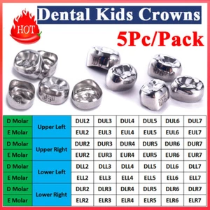 Corona Dentale Acciaio Inox Molare Primario per Bambini Pedo DUL2-DUL7 EUR2-EUR7 - Foto 1 di 5