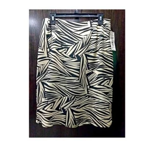 Tropical Print Skirt Black Beige HARVE BENARD Size 12 Knee Length Lined NEW - Picture 1 of 9