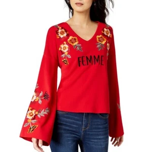 INC NUEVO Suéter Top Para Mujer Mangas Campana Floral Bordado Cuello en V TEDO - Imagen 1 de 2