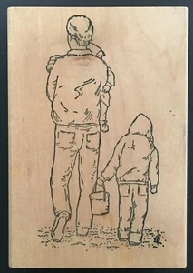 Festa del papà papà e bambini schiena sentimentale ritratto di famiglia timbro gomma legno - Foto 1 di 3
