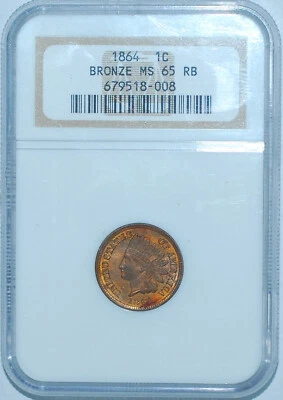 1864 NGC MS65RB Red and Brown FS-1401 S-11 Lathe Lines Indian Cent - Image 1 of 4