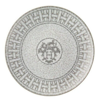 HERMES MOSAIQUE AU 24 PLATINUM DESSERT PLATE PAIR (SET OF 2) #P035007P BNIB F/SH