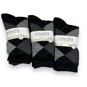 Trimfit Boys Socks Size 9-3 12 Pair Variety Pack Black Argyle - Picture 1 of 4