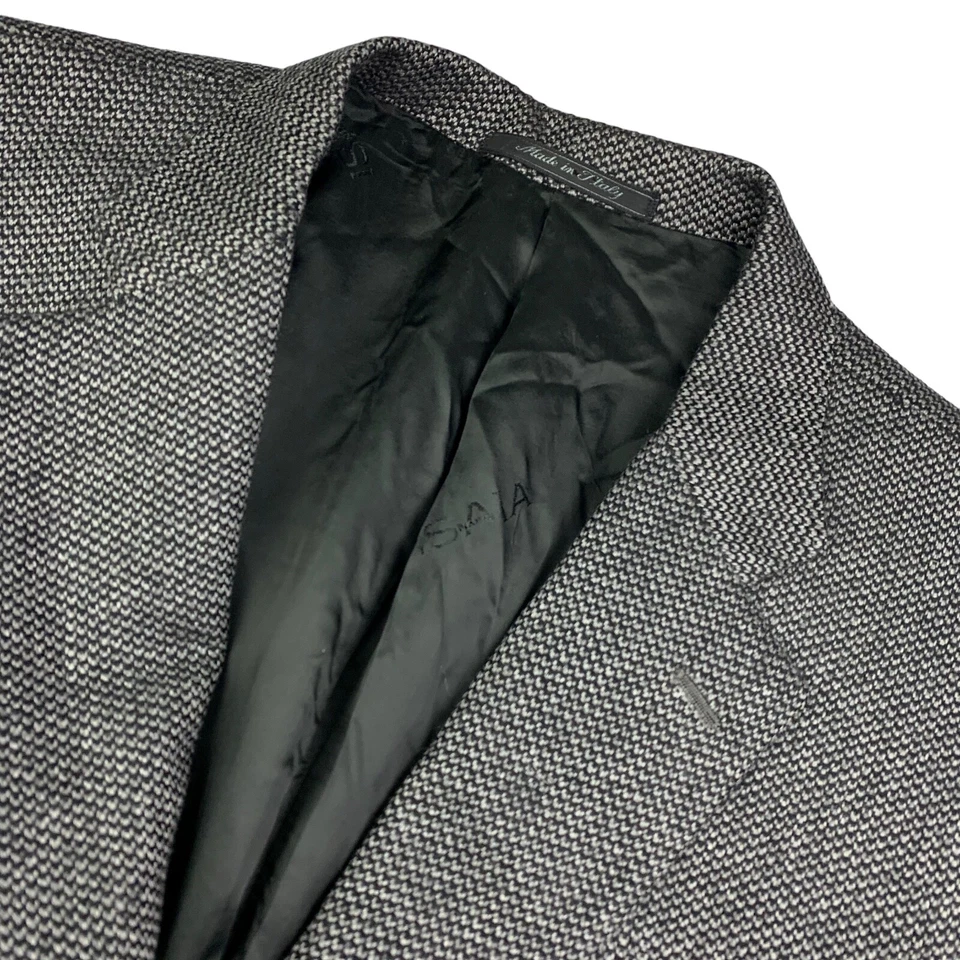 Jaqueta Blazer Isaia Masculina 100% Cashmere 2 Botões Preta/Bege • Itália • 46R - Imagem 1 de 4