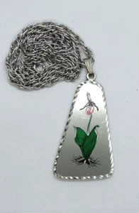 Blackinton Pewter Signed Beveled Necklace Triangle flowers 23" chain silver tone - Picture 1 of 2