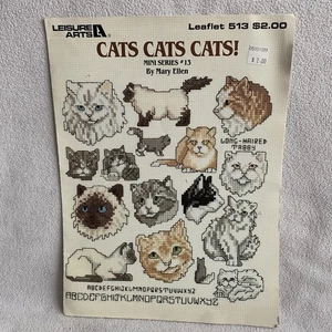 Vintage 1987 Leisure Arts Cats Cats Cats! Counted Cross Stitch Leaflet 513 - Picture 1 of 3