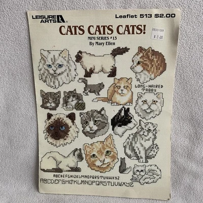 Vintage 1987 Leisure Arts Cats Cats Cats! Counted Cross Stitch Leaflet 513 - Image 1 of 3