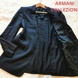 ARMANI tailored Jacket Blouson Men Size XL 50 Striped black wool - Picture 1 of 10