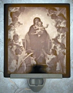 Virgin Mary & Baby Jesus w/Angels Uncolored Porcelain Lithophane Night Light  - Picture 1 of 2