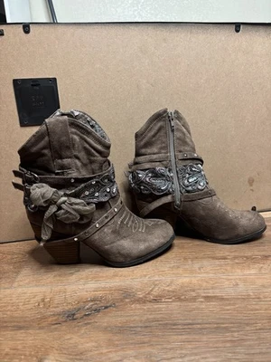 Botas de tornozelo vintage sem classificação Y2K Bling com salto cravejado marrom tamanho 7 - Imagem 1 de 4