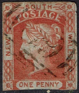 NEW SOUTH WALES 1851 QV LAUREATE 1D NO WMK WOVE PAPER USED - Bild 1 von 2