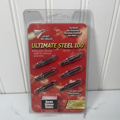 6 TROPHY RIDGE ROCKET AEROHEADS ULTIMATE STEEL 100 GRAIN 3 BLADE BROADHEADS RARE - Image 1 of 4