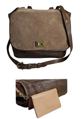 Bandolera Bolso Mensajero Bolso de Hombro Etienne Aigner Marrón Gamuza Guijarro Cuero Foto 1 de 4