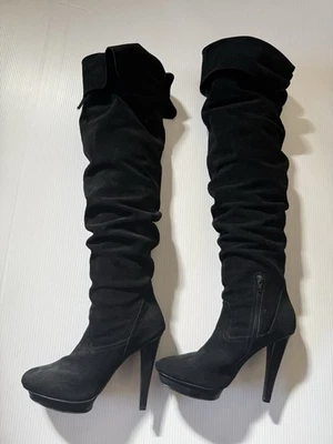 Botas stiletto femininas Steve Madden coxa alta tamanho 10 couro camurça desleixada boho  - Imagem 1 de 2