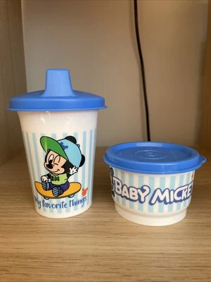 Tupperware Kinderbecher Mickey Mouse 200 Ml & Döschen 110 Ml Disney Blau Neu - Bild 1 von 2