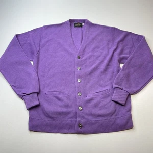 Vintage 100% Orlon Acrylic Fiber Womens Sz L Purple Knit Sweater Button Up Retro - Picture 1 of 8