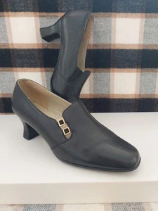 HUSH PUPPIES BLACK LEATHER KITTEN HEEL SLIP-ONS, UK 5 / US 7,GOOD CONDITION. - Picture 1 of 24