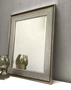 Tiago Bevelled Wall Mirror Wood Design Frame Antique Silver Style 66x56cm - Picture 1 of 9