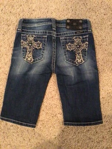 Girls MISS ME Bermuda Shorts JK5045M9 Size 14 Rhinestone Studded Crosses EUC - Picture 1 of 11