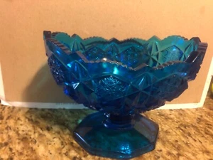 Kemple Glass Blue Aqua Turquoise Fruit Compote Candle Holder Wheaton Vintage - Picture 1 of 4