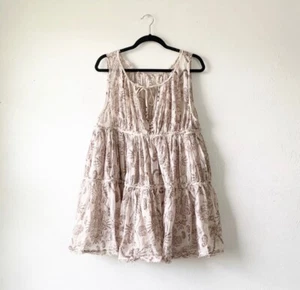 Intimately Free People Sundown S Nightie floral tiered mini dress Ivory W Brown - Picture 1 of 6
