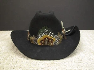 Beaver Brand Hat Men 7 Black Vintage Western Cowboy 8X Felt Feather Rancher - Picture 1 of 8